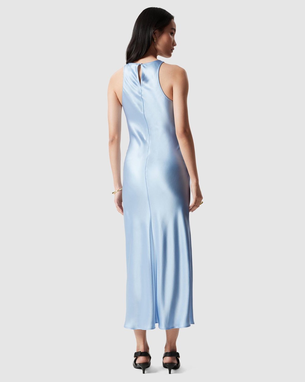 other stories blue satin dress Fitted Satin Maxi Dress - Navy Blue