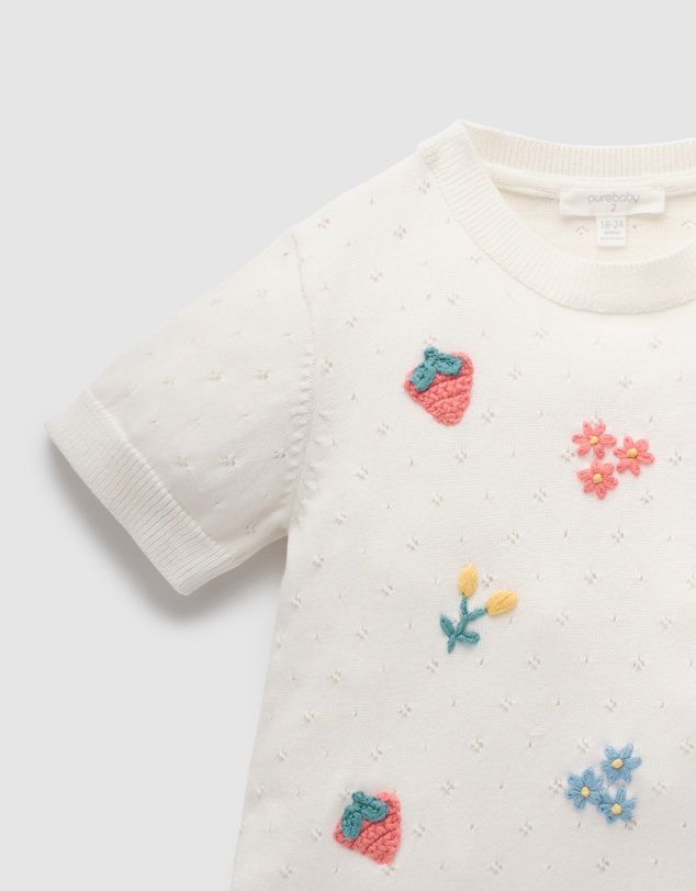 Purebaby - Embroidered Flower Jumper- Kids-Babies