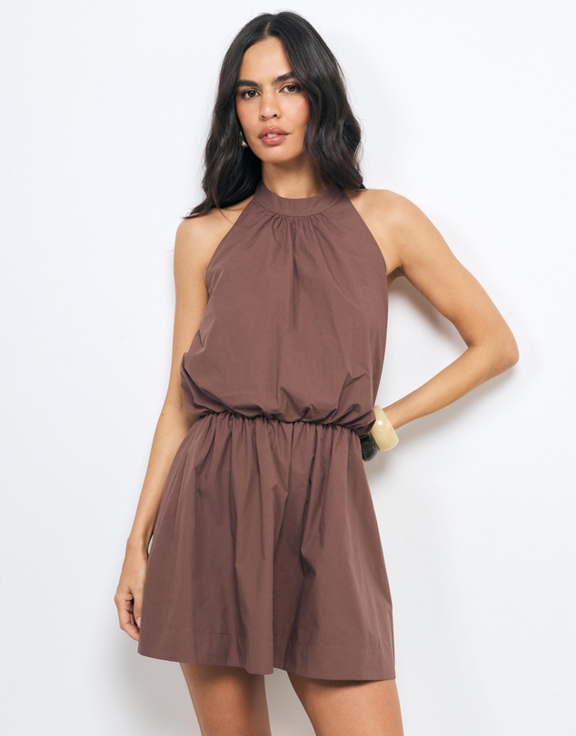 AERE - Liv Cotton Gathered Waist Mini Dress