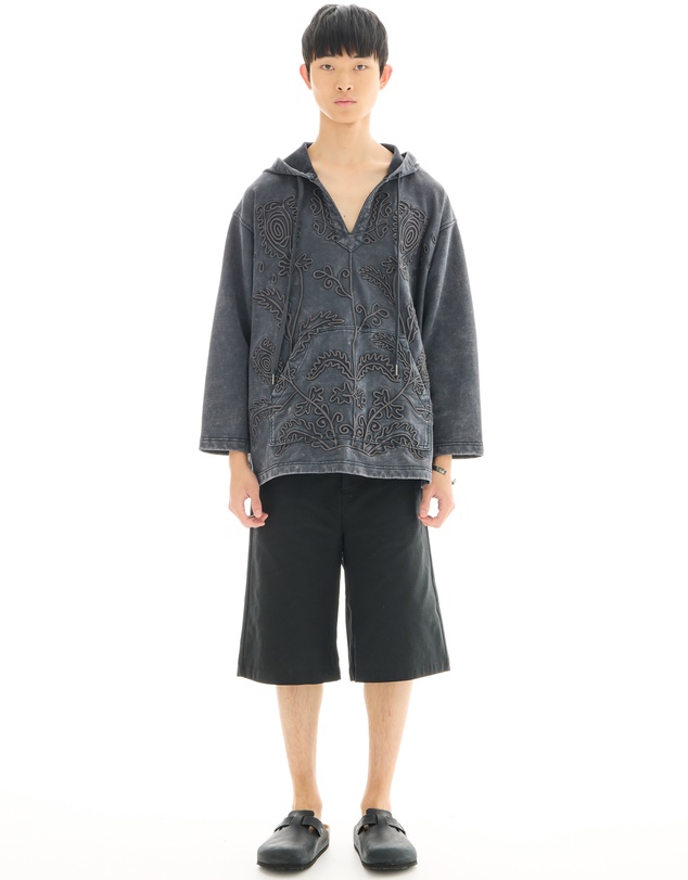 THE TALES - Textured Flower Embroidered Hooded Jacket
