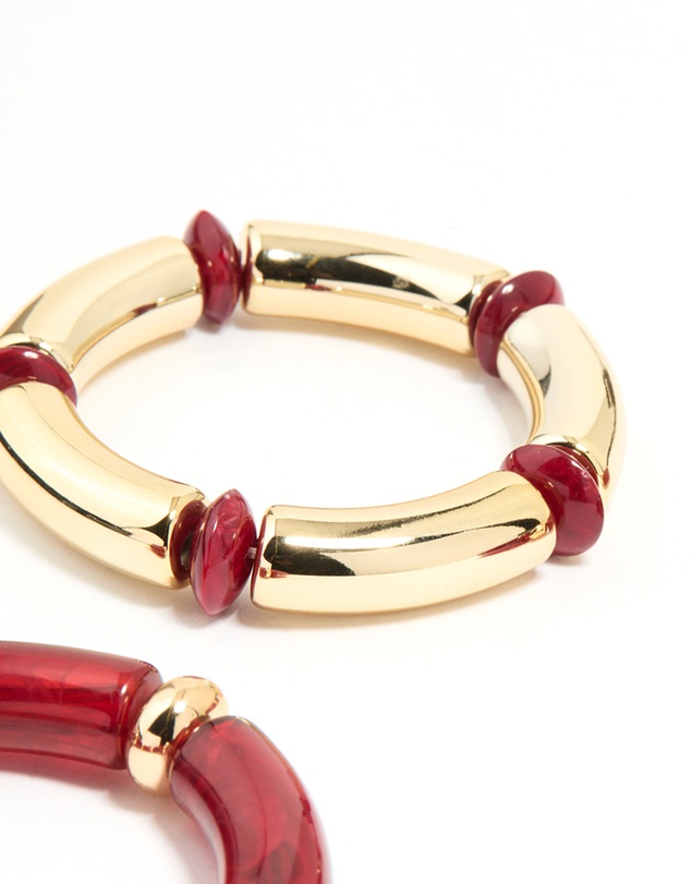 Lovisa - Gold Red Stretch Bangles 3-Pack
