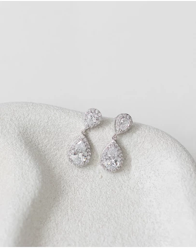The White Collection - Sophie - Classic Double Teardrop Silver Bridal Earrings