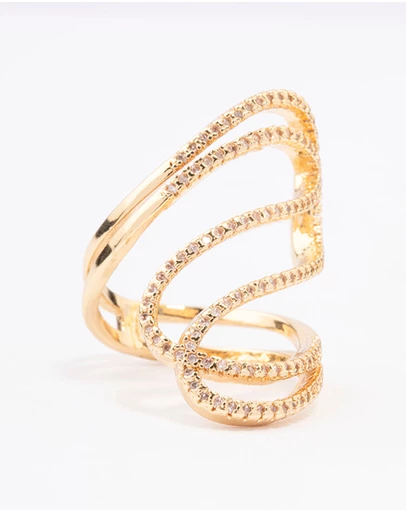 Lovisa - Gold Plated Lovely Ribbon Cubic Zirconia Cocktail Ring