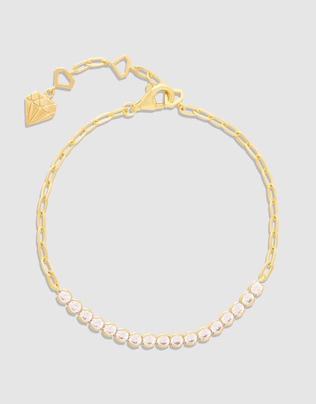 Wanderlust + Co - Pave 14K Gold Vermeil Bezel Tennis Chain Bracelet