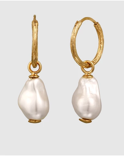 Elli Jewelry - Shell Pearl Hoop Earrings in Gold-Plated 925 Silver
