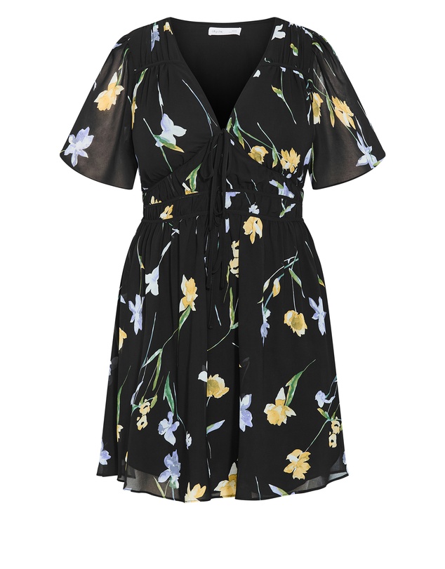 City Chic - Plus size Petal Print Mini Dress - black