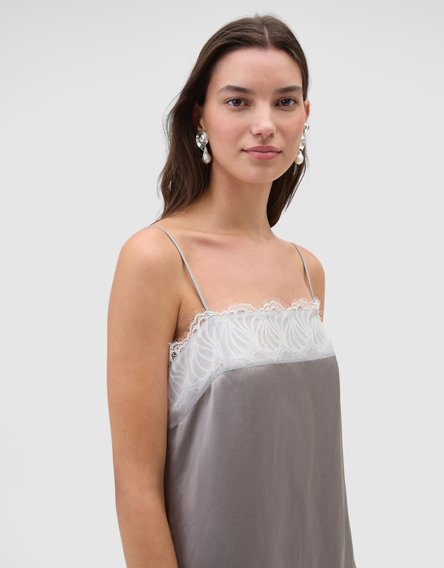Oroton - Double Satin Lace Trim Slip Dress