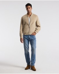 Calibre - Sherpa Collar Wool Bomber Jacket Neutral