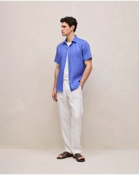 Trenery - Regular Fit Linen Short Sleeve Shirt in Vivid Blue