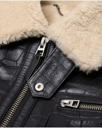 Calibre - Croc Embossed Leather Shearling Jacket Chocolate