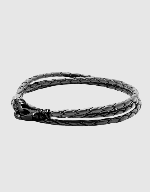 Nialaya Jewellery - Men's Grey Metallic Wrap Around Leather Bracelet