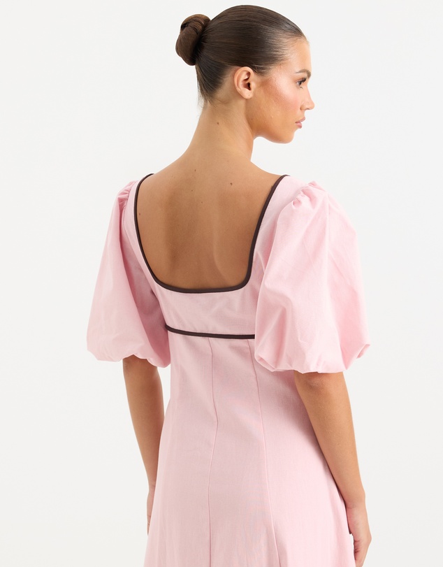 Calli - Maxime Contrast Bind Puff Sleeve Midi Dress