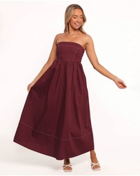 Petal & Pup - Lyanna Strapless Midi Dress - Cherry