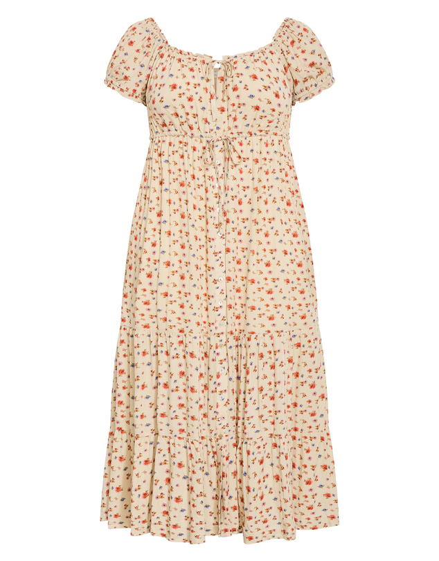 City Chic - Plus size Dreams Print Tiered Maxi Dress - butter