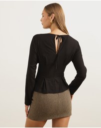 Atmos&Here - Sapna Linen Blend Long Sleeve Pintuck Blouse