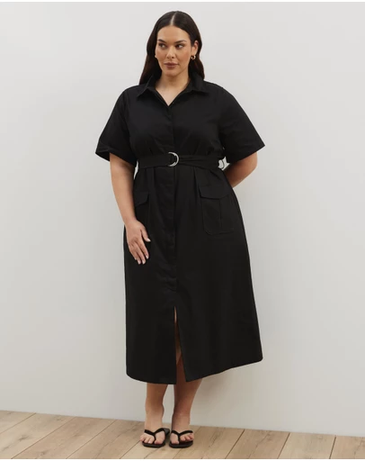 Atmos&Here Curvy - Amy Cotton Drill Midi Shirt Dress
