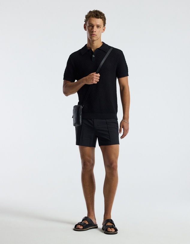 Calibre - Textured Open Knit Polo Black