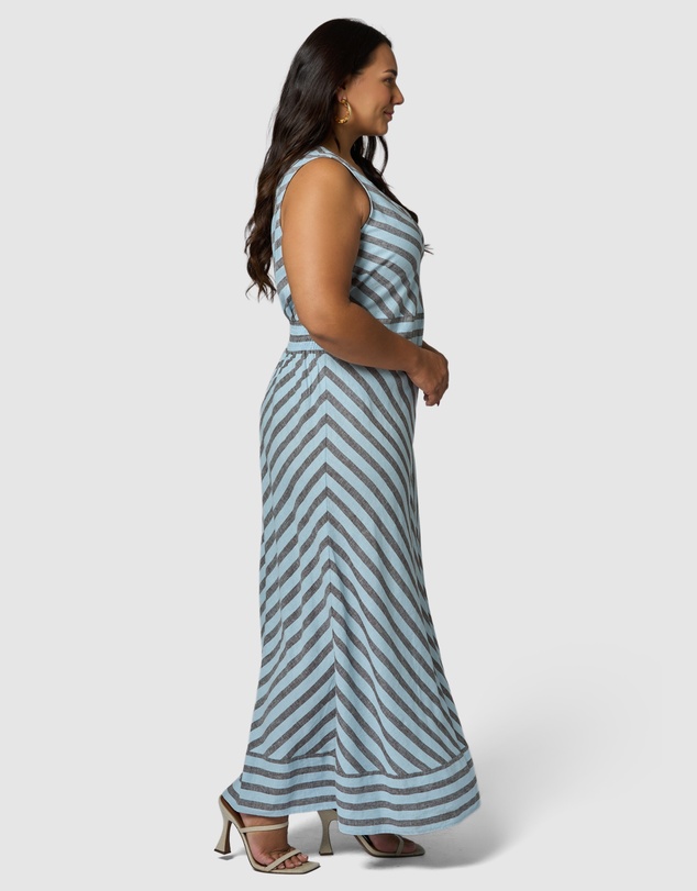 Something 4 Olivia - Sage Striped Linen Maxi Dress