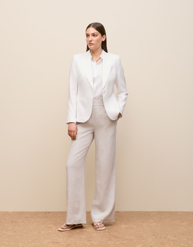 Trenery - Linen Cotton Herringbone Blazer in White