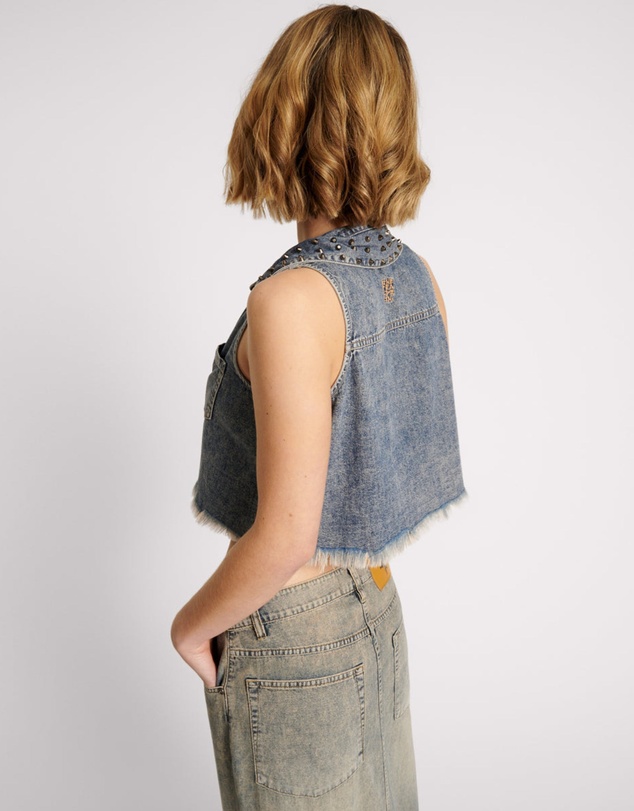 ONE TEASPOON - Dirty Blue Studded Braxton Top