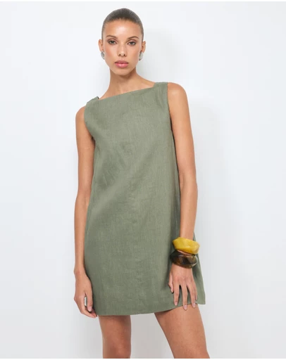 AERE - Siya Panelled Linen Shift Mini Dress