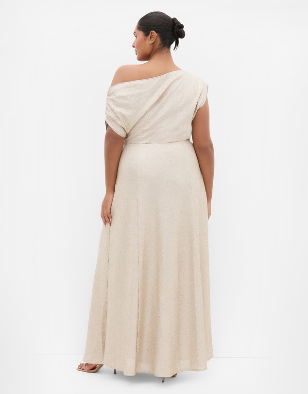 City Chic - Plus size Sequin Off Shoulder Maxi Dress - gold