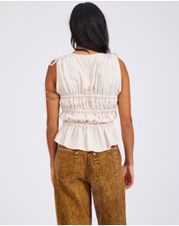ONE TEASPOON - Evelyn Gathered Ruched Tie Top - Cream
