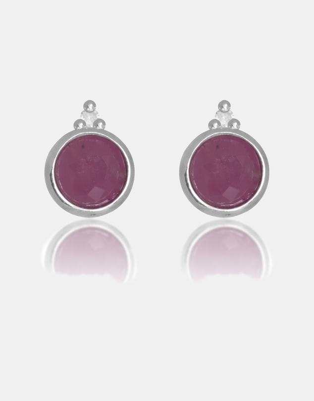 Georgini - Natural Ruby And Two Natural Diamond July Silver Earrings