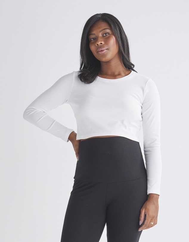 Angel Maternity - Celia Maternity Long Sleeve Cotton Crop Tee - White