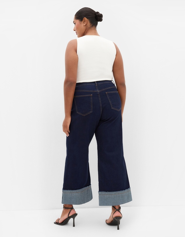 City Chic - Plus size Harley Fit Turn Up Wide Leg Crop Jean - dark wash