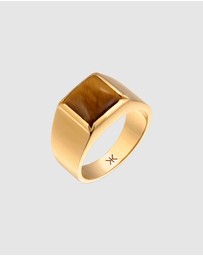 Kuzzoi - ICONIC EXCLUSIVE - Ring Male Signet Tigers Eye 925 Sterling Silver Gold Plated