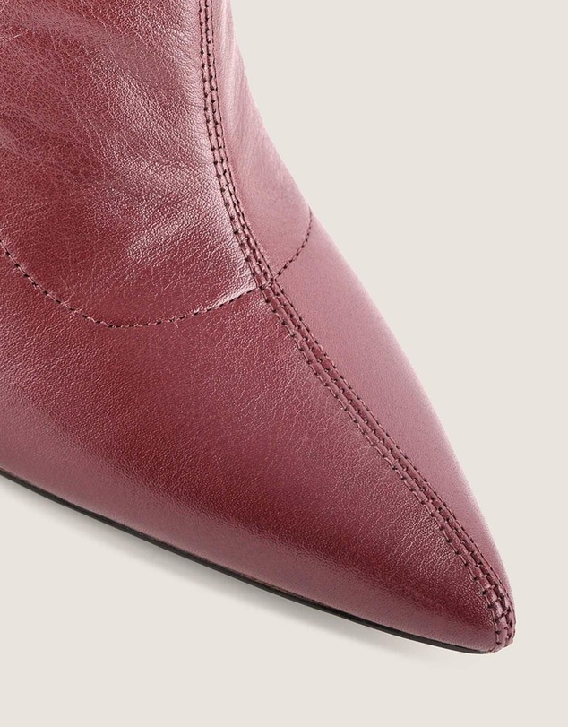 Shelly Shen - Delta Heel Ankle Boots Burgundy Leather