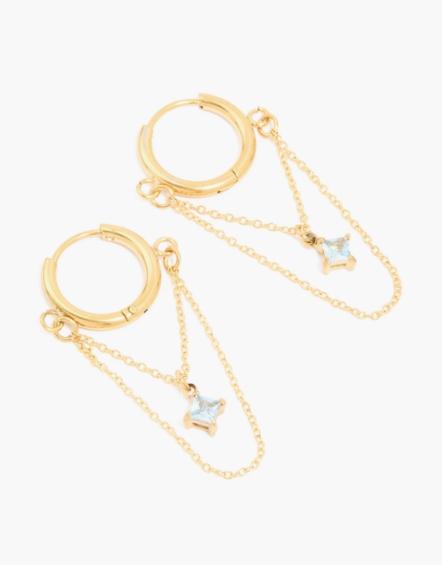 Lovisa - Waterproof Gold Plated Stainless Steel Cubic Zirconia Chain Droplet Huggie Earrings