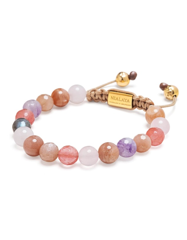 Nialaya Jewellery - Women's Beaded Bracelet with Cherry Quartz, Rose Quartz, Amethyst Lavender, and Pink Aventurine