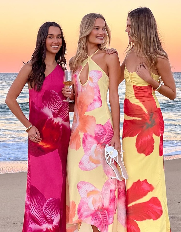 Beginning Boutique - Elowen Yellow Hibiscus Floral Halter Maxi Dress