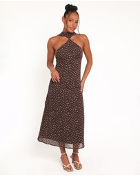 Petal & Pup - Elva Halterneck Midi Dress - Brown Polka Dot