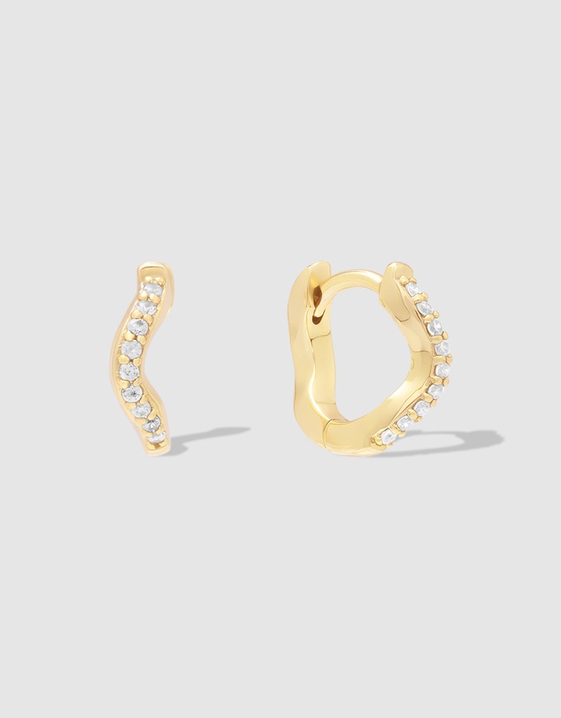 Wanderlust + Co - Scallop Pave Gold 8mm Baby Huggie Earrings