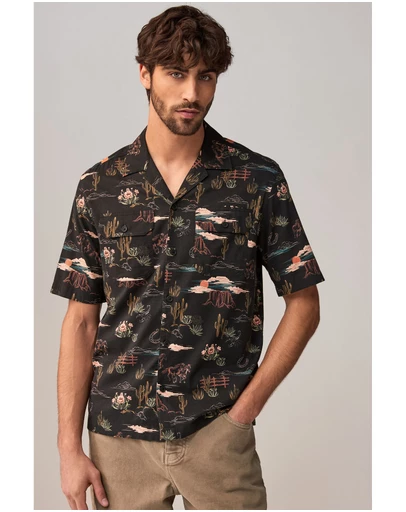 NEXT - Western Style Printed Short Sleeve Shirt With Cuban Collar