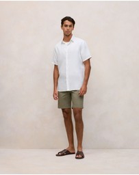 Trenery - Regular Fit Linen Short Sleeve Shirt in White