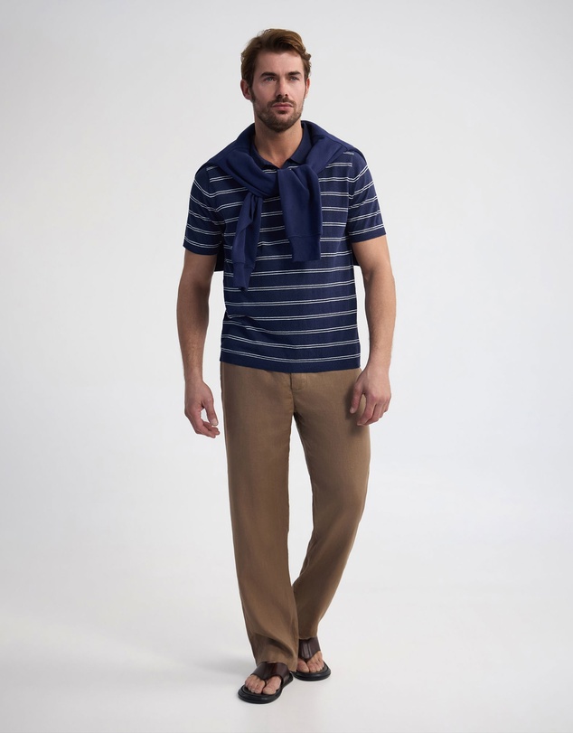 Oxford - Basey Linen Blend Striped Polo