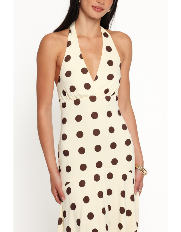 Petal & Pup - Lyndell Halterneck Maxi Dress - Butter Yellow Dot