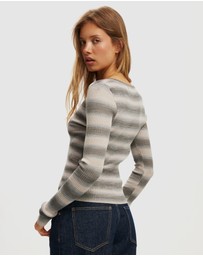 Cotton On - Rib Knit Henley Long Sleeve Top