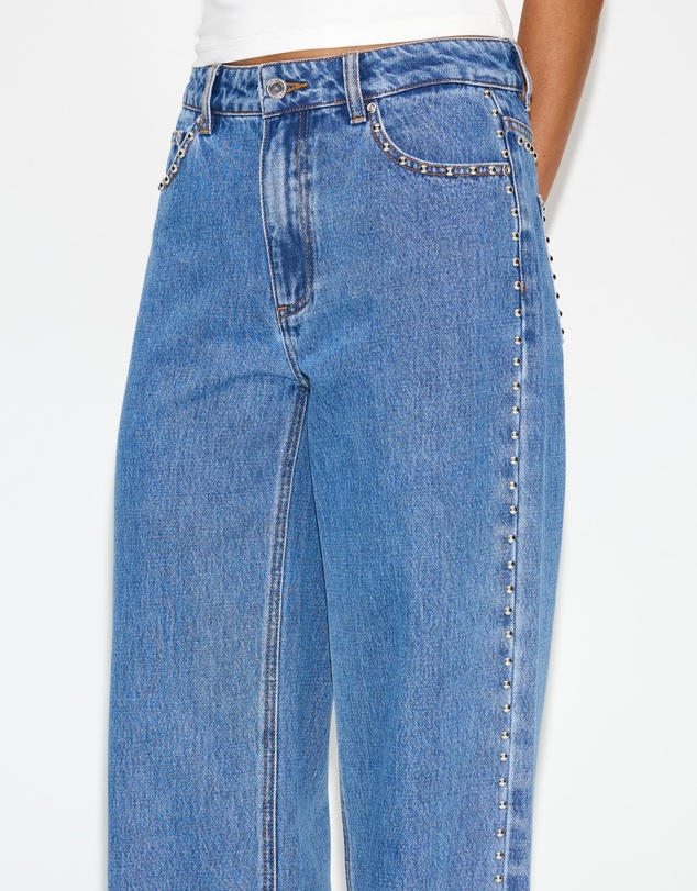 Dazie - Nights Out Studded Mid Rise Straight Leg Jeans