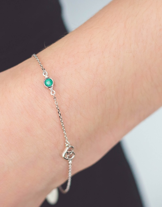 Georgini - Natural Green Agate And Two Natural Diamond May Silver Bracelet