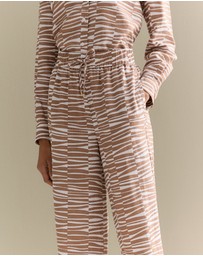 Trenery - Linen Abstract Geo Print Pull On Pant in Hazel