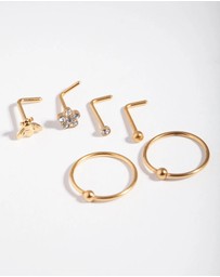Lovisa - Gold Surgical Steel Flower & Bee Nose Stud 6-Pack