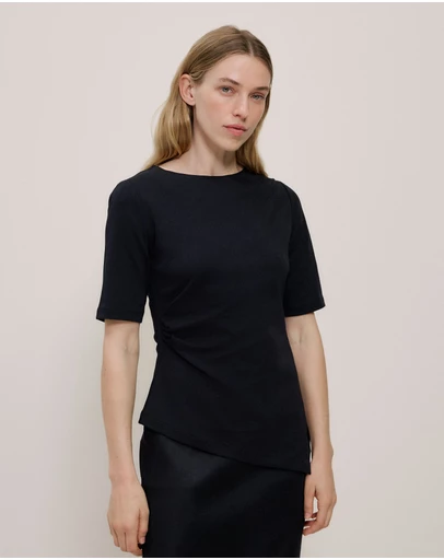 Trenery - Modal Cotton Asymmetric T-shirt in Black