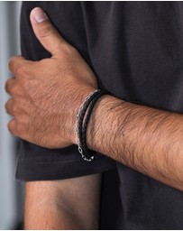 Kuzzoi - ICONIC EXCLUSIVE - Bracelet Men Faux Leather Braided 925 Sterling Silver
