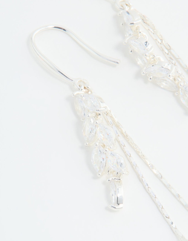 Lovisa - Silver Plated Cubic Zirconia Pearl Leaf Drop Hook Earrings