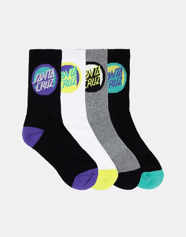 Santa Cruz - 4-Pack Bold Shadow Dot Crew Socks - Kids-Teens
